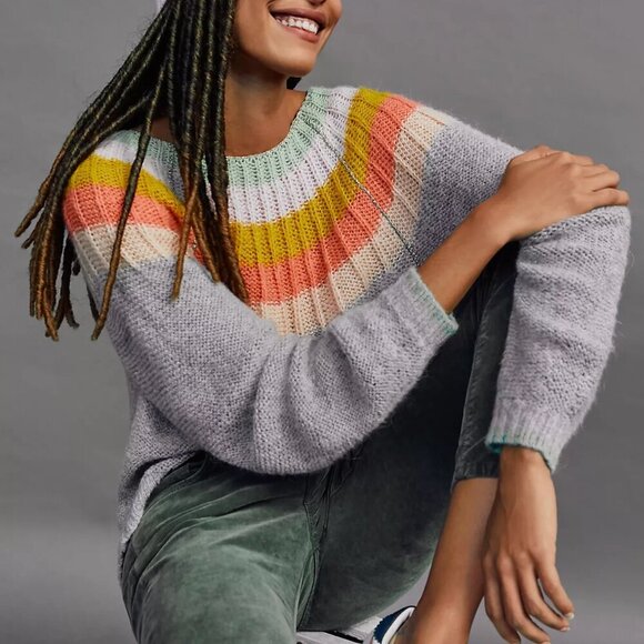 Anthropologie Colleen Alpaca Wool Blend Rainbow Sweater Shimmer Gray - Picture 1 of 13
